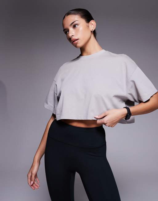 Camiseta corta color ceniza lavado de tejido grueso de algodón con acabado de secado rápido Icon de 4505