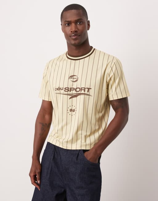 Camiseta corta color crema a rayas con estampado gráfico de tejido deportivo de ASOS DESIGN
