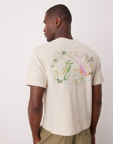 Camiseta corta color crema holgada con estampado gráfico de comida de mezcla de lino de ASOS DESIGN - view 1