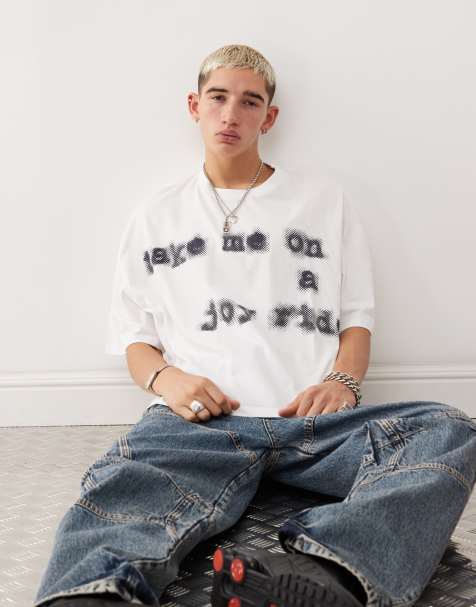 Camiseta corta color crudo de corte cuadrado con estampado "Joyride" de COLLUSION - view 1