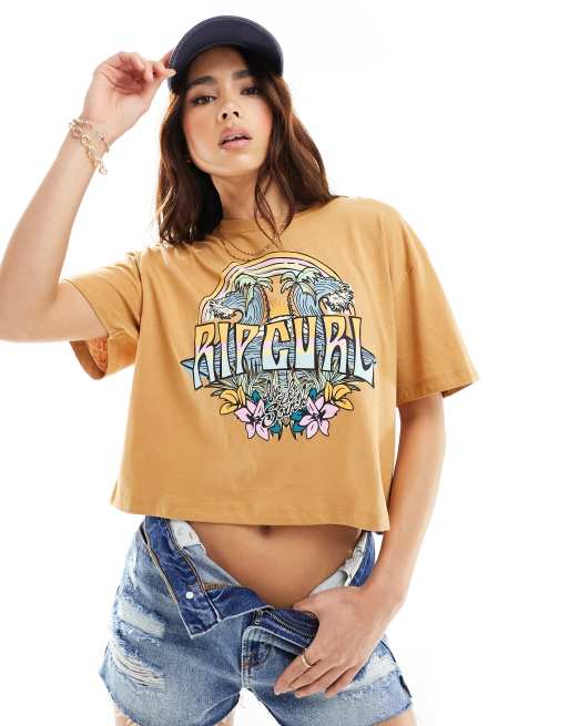 Camiseta corta color mostaza Block Party de Ripcurl 