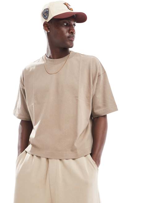 Camiseta corta color piedra extragrande de tejido grueso de 240 g/m² de ASOS DESIGN