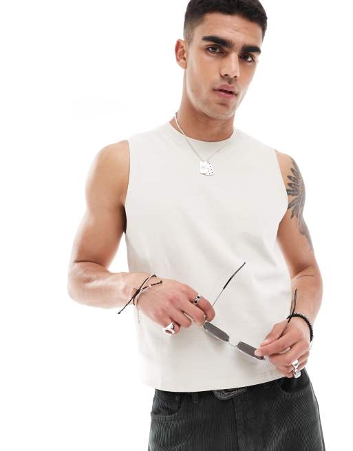 Camiseta corta color piedra sin mangas de tejido grueso de ASOS DESIGN