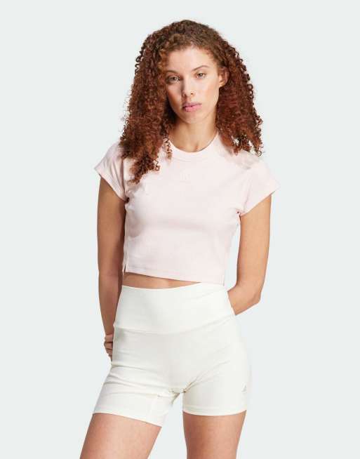 Camiseta corta de estar por casa rosa de canalé de adidas Performance