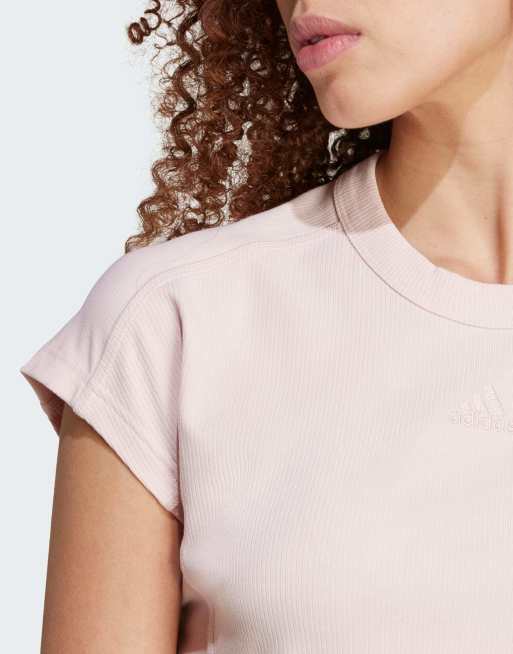 Camiseta corta de estar por casa rosa de canalé de adidas Performance, 4 de 4
