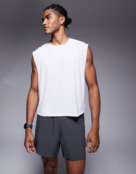 Camiseta corta deportiva blanca sin mangas de tejido de secado rápido de 4505 - view 1