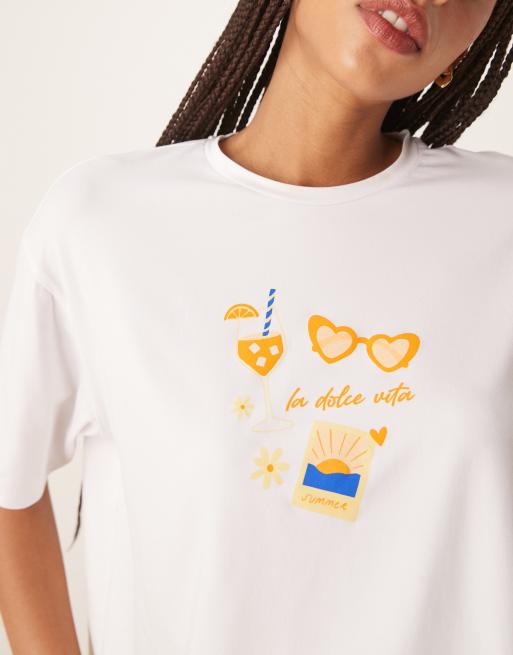 Camiseta corta extragrande con estampado "La dolce vita" de Urban Threads (parte de un conjunto), 3 de 4