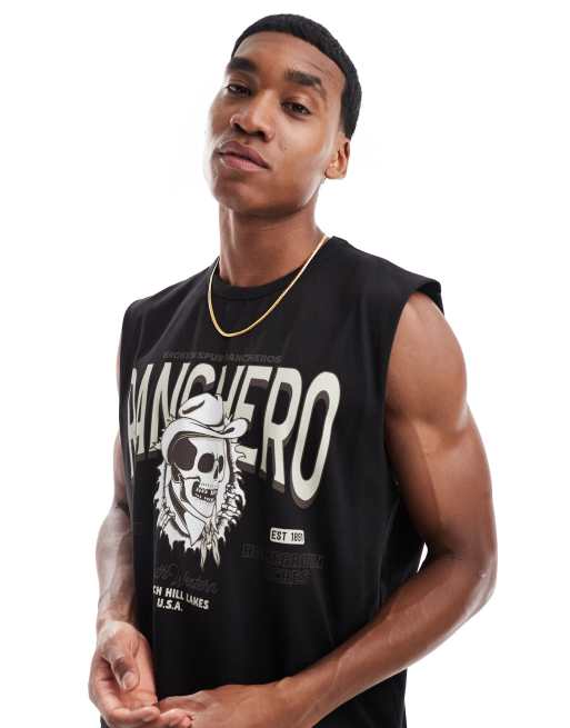 Camiseta corta extragrande sin mangas con diseño estampado de ASOS DESIGN
