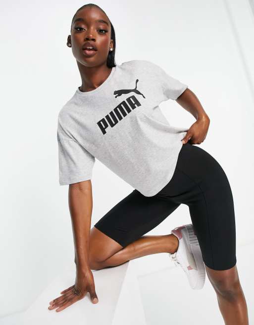 Puma LOGO TEE - Camiseta estampada - medium gray heather/gris 