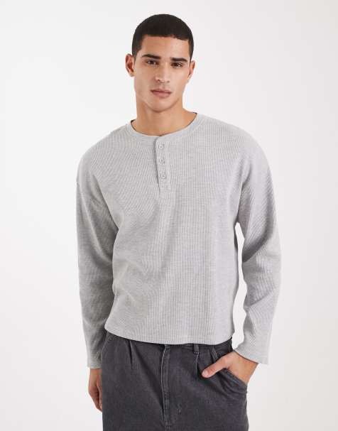 Camiseta corta gris jaspeado de manga larga de tejido texturizado de Cotton On - view 1