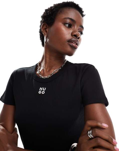 Camiseta corta negra con diseño encogido de HUGO Red - view 1