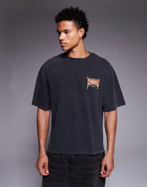 Camiseta corta negra con estampado trasero de letras de Faded Store, 3 de 5