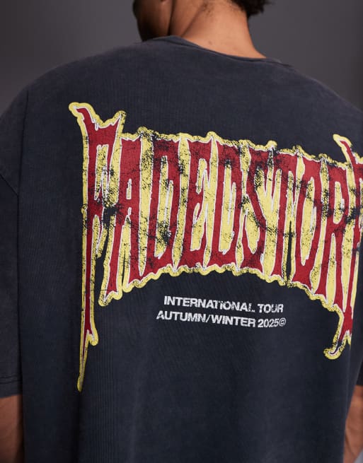 Camiseta corta negra con estampado trasero de letras de Faded Store, 5 de 5