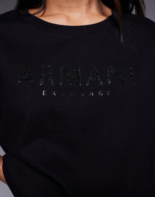 Camiseta corta negra con logo en la parte central del pecho de Armani Exchange, 4 de 4