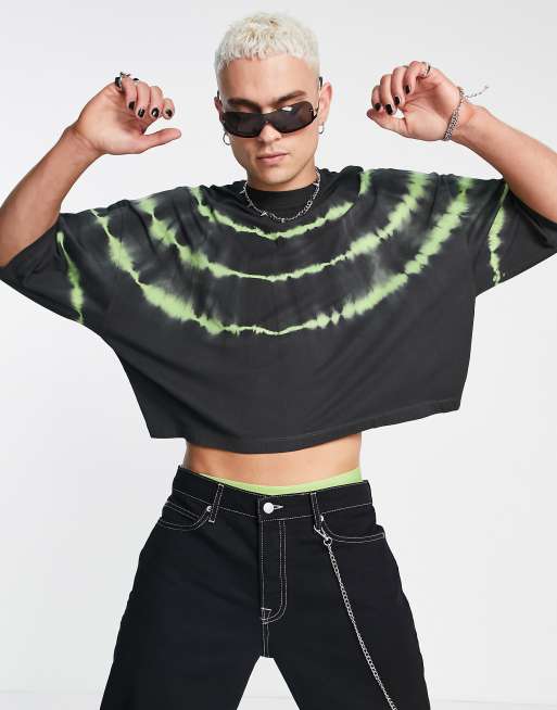 Camiseta corta negra y verde extragrande con estampado tie dye de ASOS DESIGN