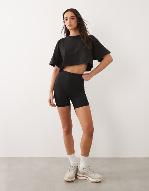 Camiseta corta negro lavado de tejido grueso de algodón con acabado de secado rápido Icon de 4505, 2 de 4