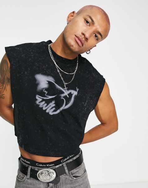 Camiseta corta negro lavado extragrande sin mangas con estampado en el pecho de ASOS DESIGN - view 1