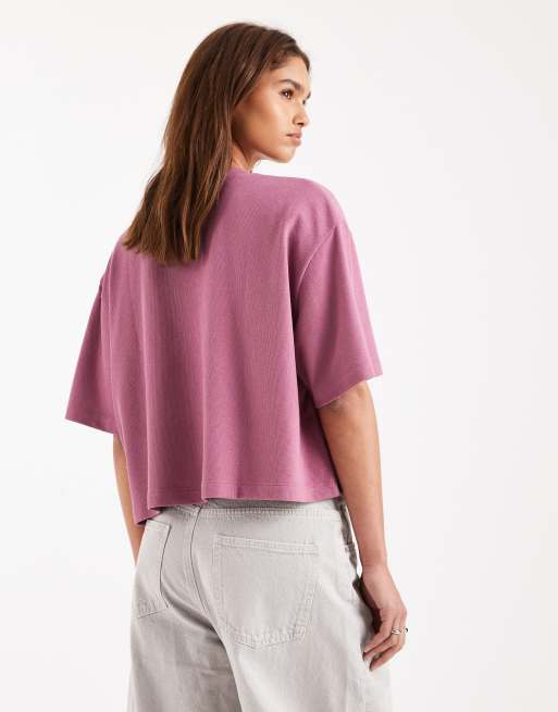 Camiseta corta rosa lavado de corte cuadrado de punto texturizado de ASOS DESIGN, 3 de 4