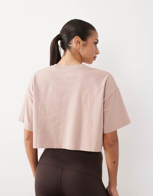 Camiseta corta rosa lavado de tejido grueso de secado rápido de algodón Icon de 4505, 4 de 4