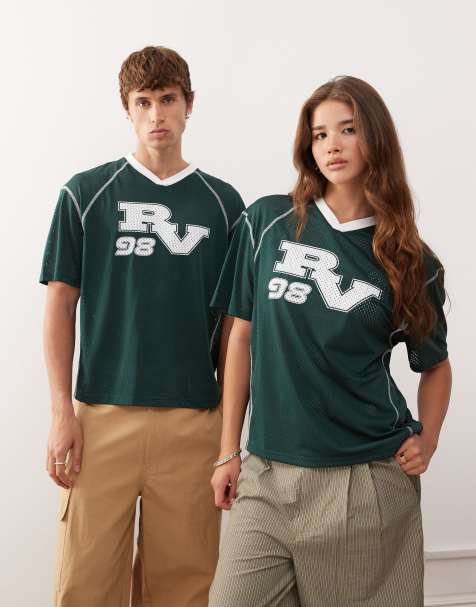 Camiseta corta verde bosque unisex de corte cuadrado de estilo fútbol de Airtex de Reclaimed Vintage - view 1