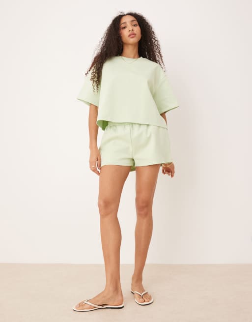 Camiseta corta verde pastel de corte cuadrado de punto entrelazado de ASOS DESIGN (parte de un conjunto), 3 de 4