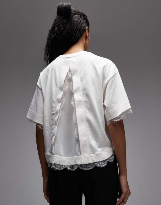 Camiseta corta blanca con ribete de encaje Nia de AllSaints, 3 de 4