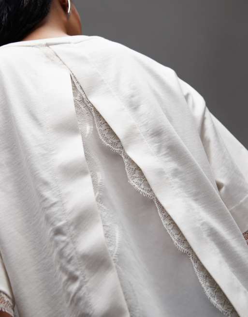 Camiseta corta blanca con ribete de encaje Nia de AllSaints, 4 de 4