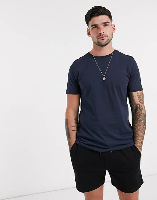Camiseta de algodón orgánico con cuello redondo en azul marino Essentials de Jack & Jones