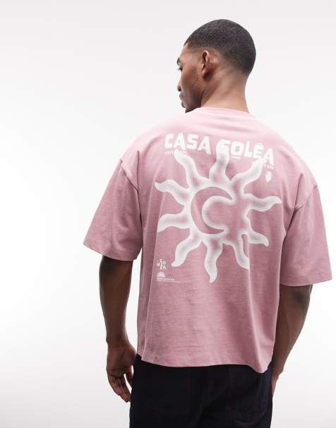Camiseta de corte cuadrado extragrande con lavado rosa y estampado gráfico de sol de tejido grueso de ASOS DESIGN - view 1
