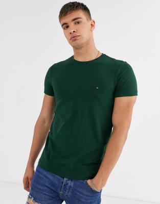 Camiseta de corte slim elástico en verde de Tommy Hilfiger