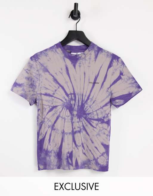 Camiseta de corte vintage con efecto tie dye y logo estampado de COLLUSION Unisex