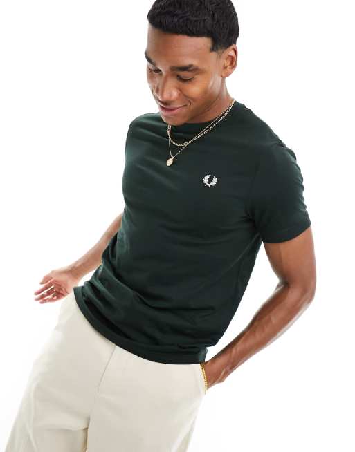 Camiseta de cuello redondo en verde de Fred Perry ClassicfuncenterShops