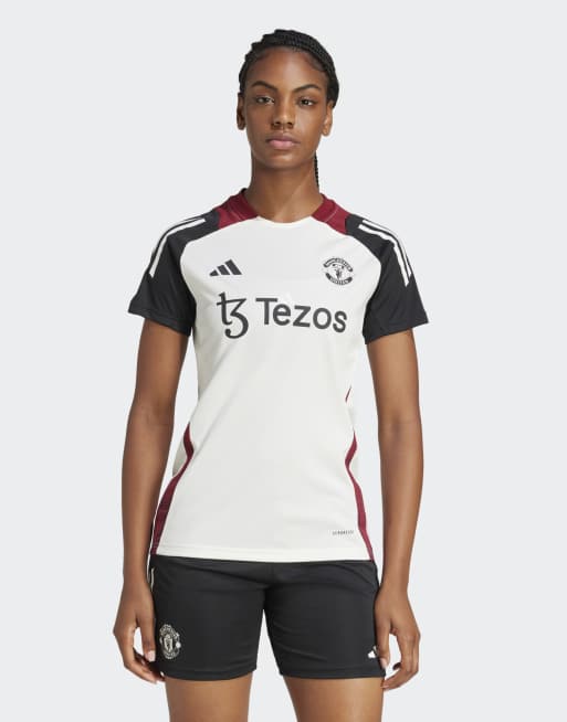 Camiseta de entrenamiento blanco hueso y negra con diseño del Manchester United Tiro 24 de adidas Performance