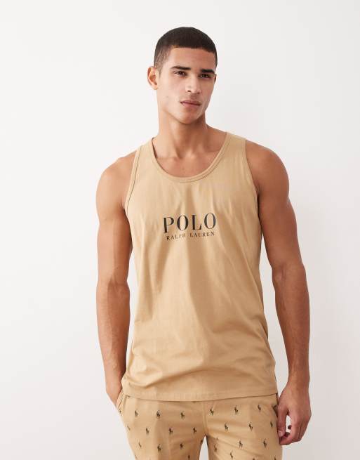 Camiseta de estar por casa color camel sin mangas con logo en el pecho de Polo Ralph Lauren (parte de un conjunto)