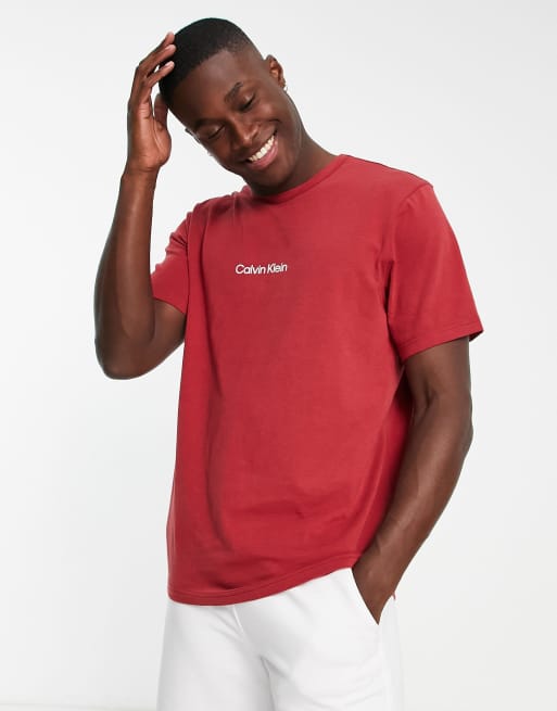 Camiseta de estar por casa roja con logo en el pecho de Calvin