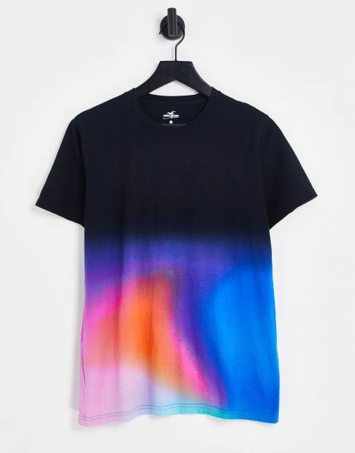 Camiseta de manga corta lavado azul difuminado logo la manga de Hollister | ASOS