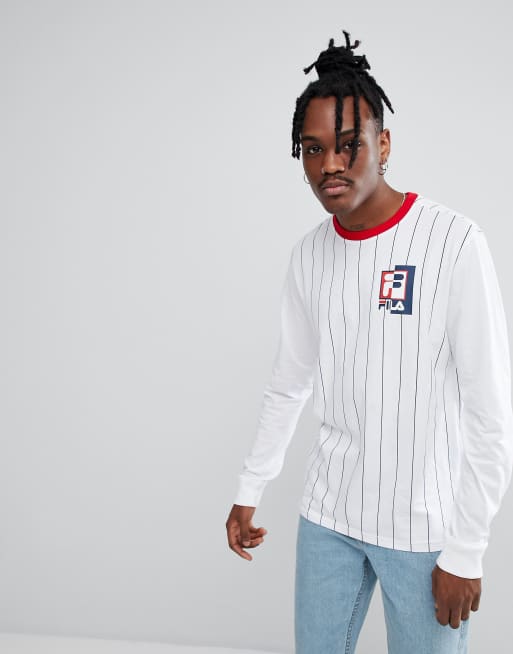 Camiseta de manga larga a rayas con logo en blanco de Fila Black Line