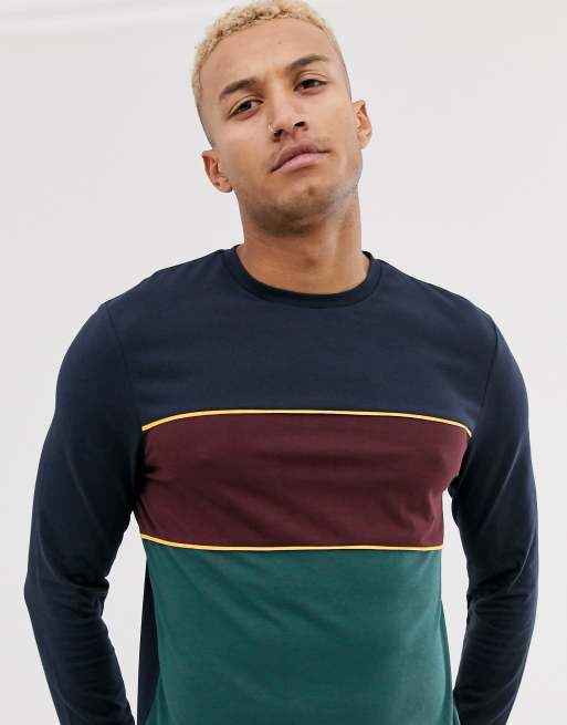 Camiseta de manga larga con colour block en azul marino de ASOS DESIGN, 3 de 4