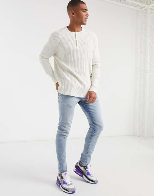 FYLTR Camiseta Informal Manga Raglán Con Cuello Henley Y