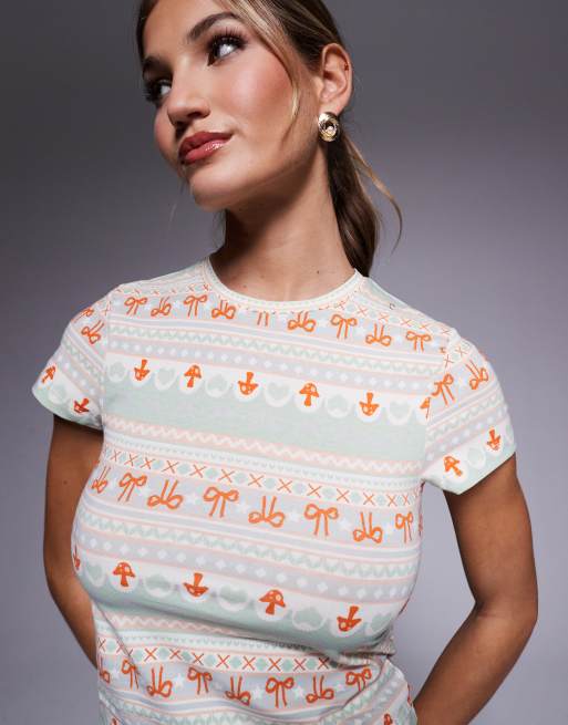 Camiseta de pijama con estampado de grecas alpinas Mix & Match de ASOS DESIGN, 2 de 4