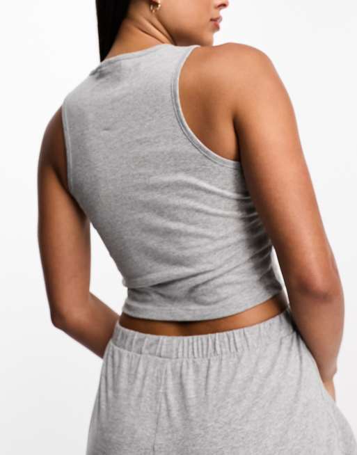 Camiseta de pijama gris jaspeado sin mangas con cuello de nadadora de algodón Mix & Match de ASOS DESIGN, 2 de 4