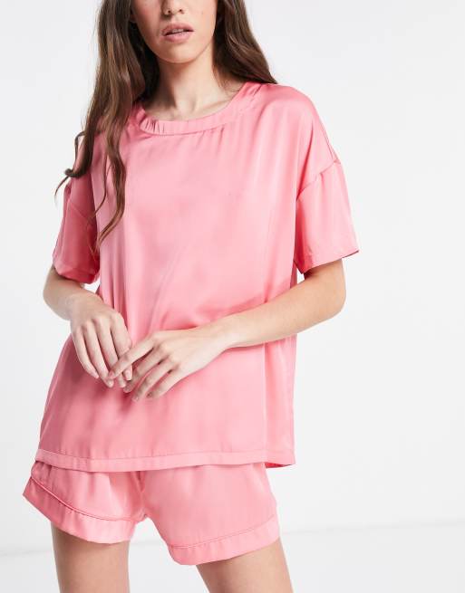 Camiseta de pijama rosa de satén Mix & Match de ASOS DESIGN