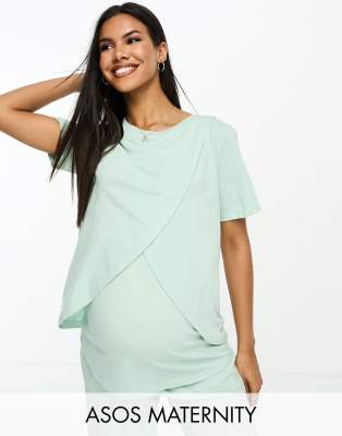 Camiseta de pijama verde salvia con diseño para lactancia de Mix & Match exclusivo de ASOS Maternity | ASOS