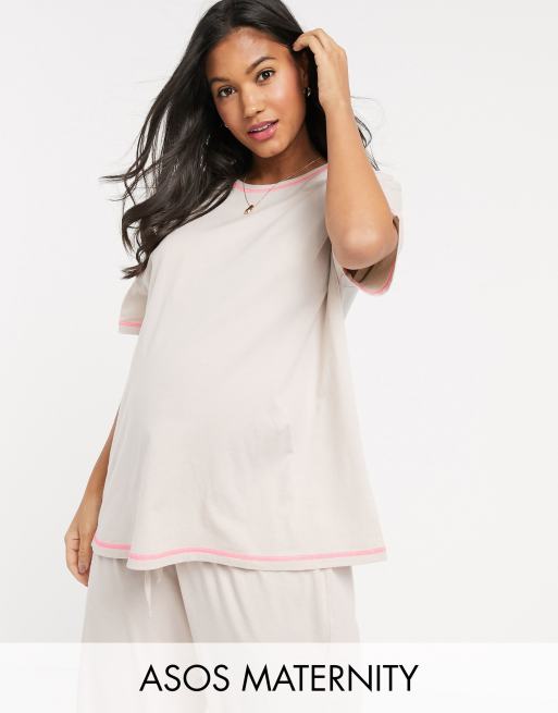 Camiseta y pantalones de punto con sobrehilado neón mix & match de ASOS DESIGN Maternity, 2 de 3