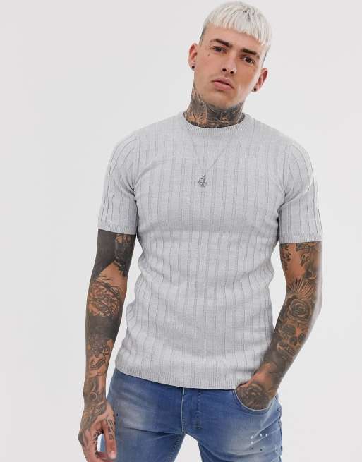 Camiseta de punto de canalé en gris claro retorcido de ASOS DESIGN