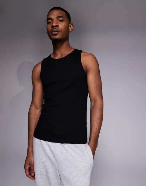 Camiseta de tirantes de canalé negra de River Island - view 1