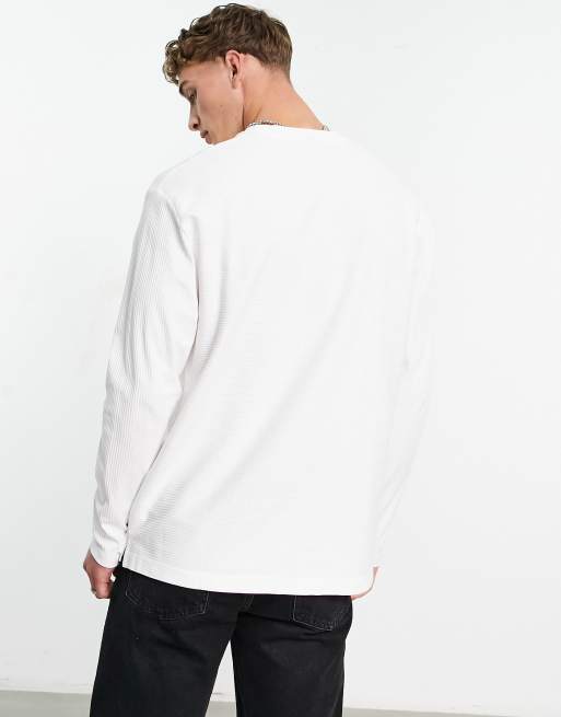 Camiseta de vestir blanca holgada de manga larga de canalé de ASOS DESIGN, 2 de 4