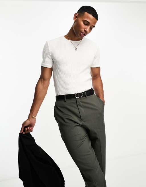 Camiseta de vestir color crudo ajustada de canalé de ASOS DESIGN