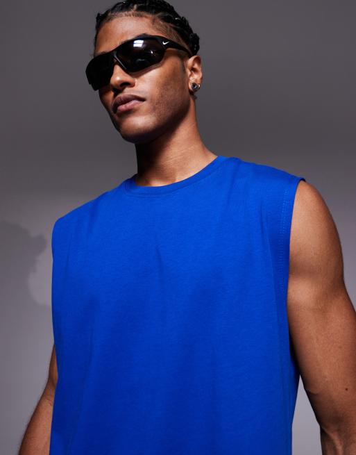Camiseta deportiva azul cobalto sin mangas para entrenamiento extragrande de algodón con acabado de secado rápido Icon de 4505 , 4 de 5