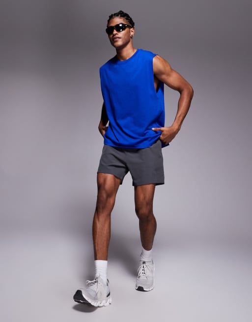 Camiseta deportiva azul cobalto sin mangas para entrenamiento extragrande de algodón con acabado de secado rápido Icon de 4505 , 5 de 5